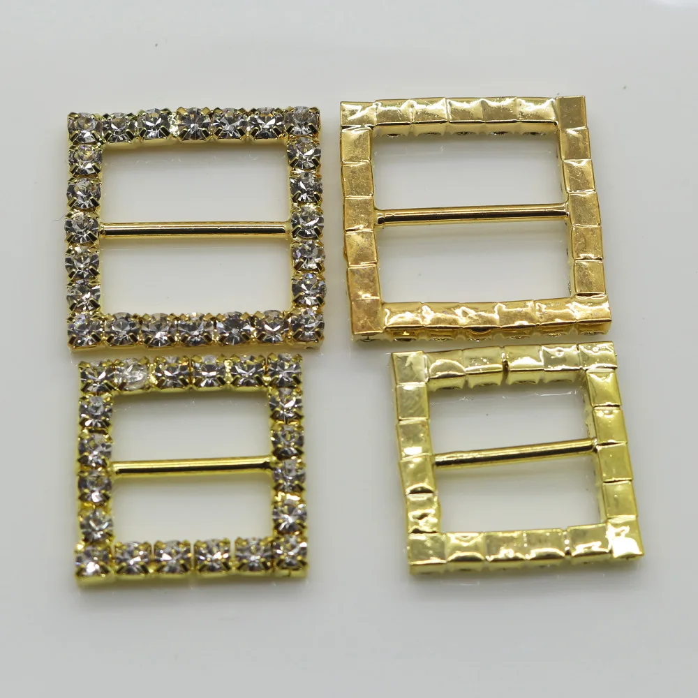 Блестящий Квадрат 10 шт. золотой пряжкой Rhinestone Diamante Лента слайдер Свадебное приглашение украшения пряжки металла кристалл