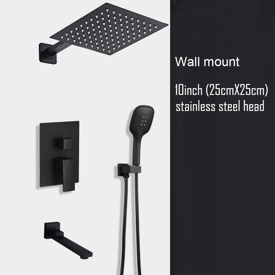 Wall Mount 10 inch BAKALA черный скрытый смеситель для душа набор из нержавеющей стали дождевая насадка для душа с одной ручкой смеситель для ванной - Цвет: Wall Mount 10 inch