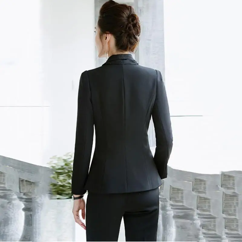 

New 2019 Chic 2 Pieces Set Women Pant Suit Size S-4XL V-Neck Long Sleeve Jacket Blazer With Pant Office Lady Work Wear Suits W88
