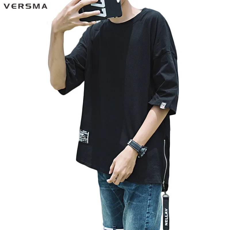 VERSMA Мода 2017 г. в Корейском стиле Harajuku ленты боковой молнией футболка мозаичном
