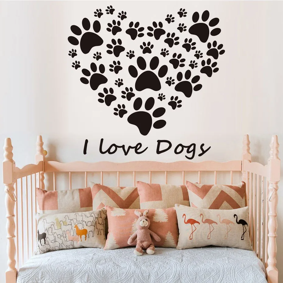 Виниловая наклейка I Love Dogs Paw для спальни съемные товары дома Настенный декор