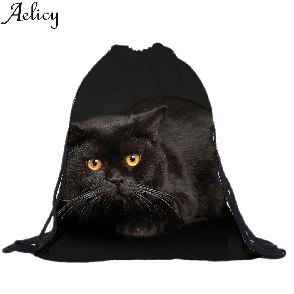 Aelicy женский рюкзак унисекс с кошкой 3D сумка на шнурке рисунком через плечо для