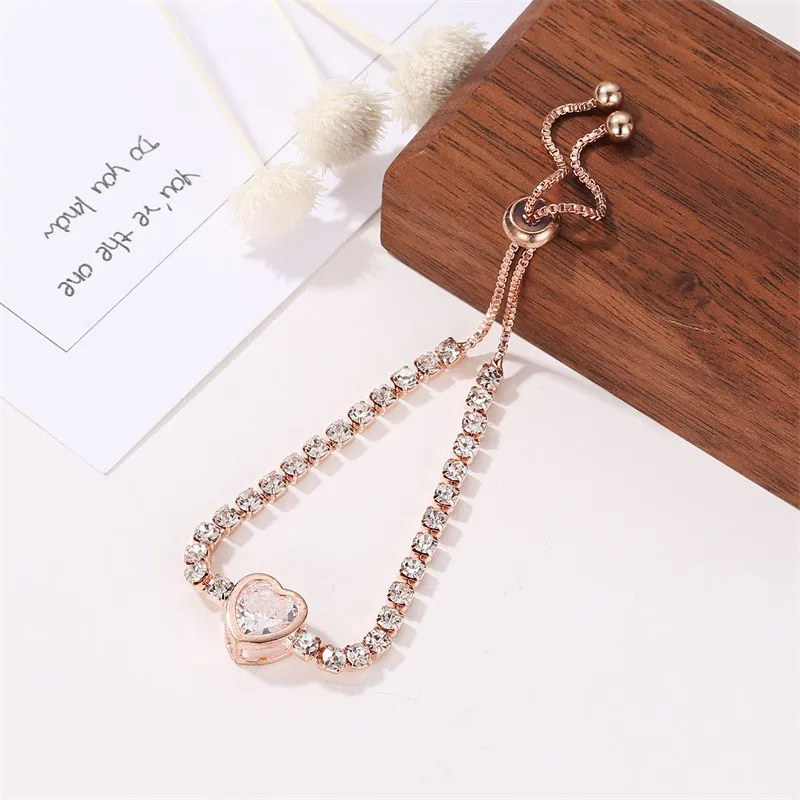 2020 Round Cubic Zirconia Bracelet For Women Jewelry Rose Gold Silvery Charm Bracelets Bangles Femme Female Gifts | Украшения и