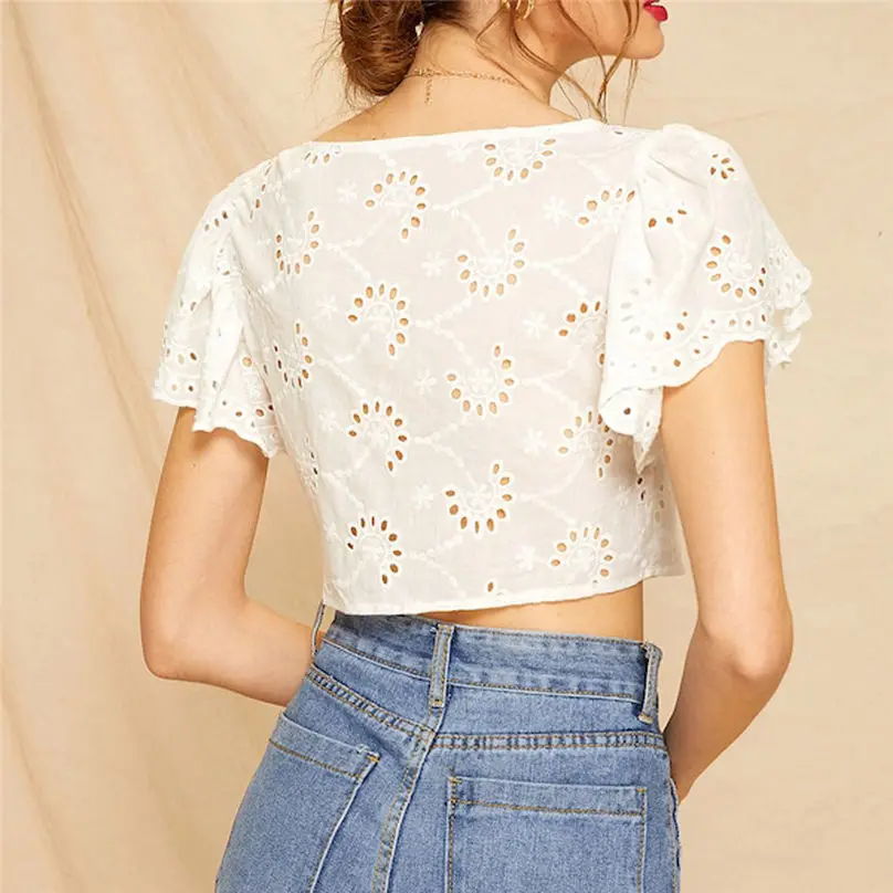 Модные женские летние топы 2019 привлекательный ажурный хлопковый льняной