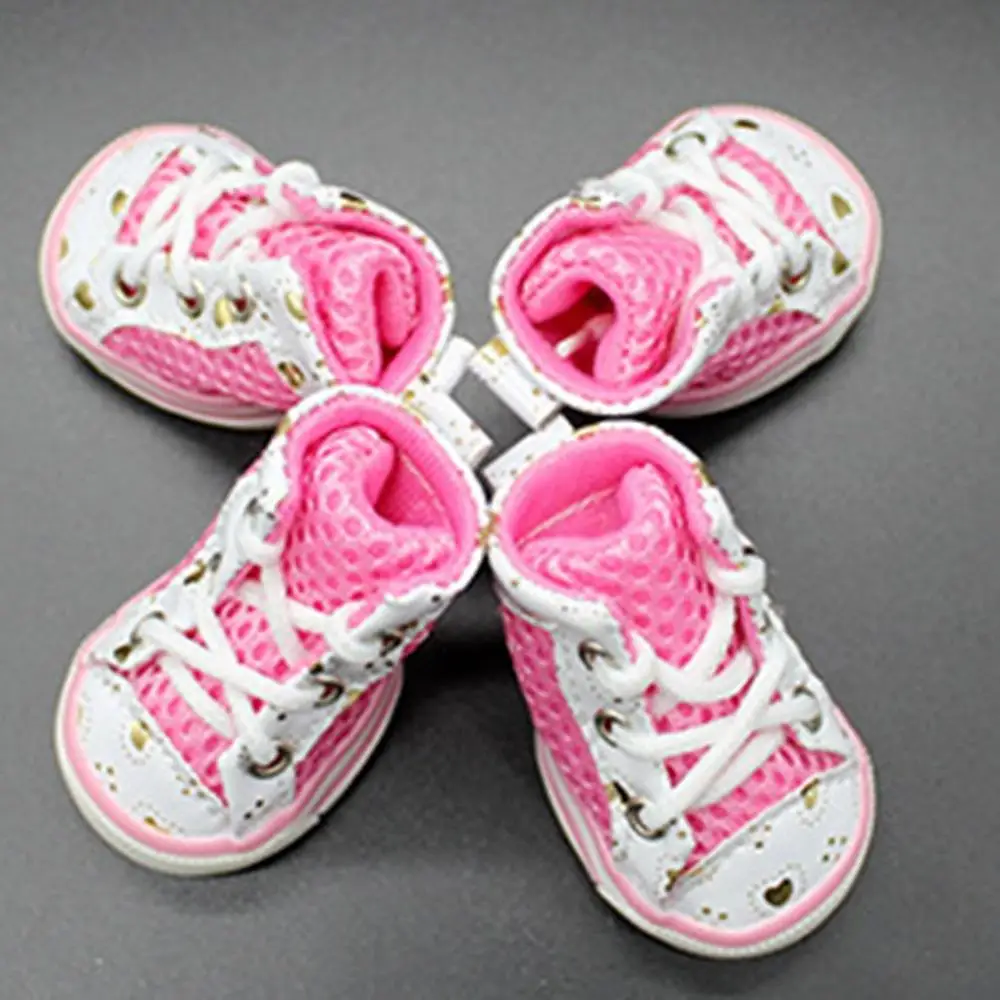 1 Pair Pink 1 пара, Обувь для собак, дышащая сетка+ PU обувь, противоскользящая Уличная обувь, повседневная обувь с кошками для щенков, маленькие товары для животных, собак - Цвет: 1 Pair Pink
