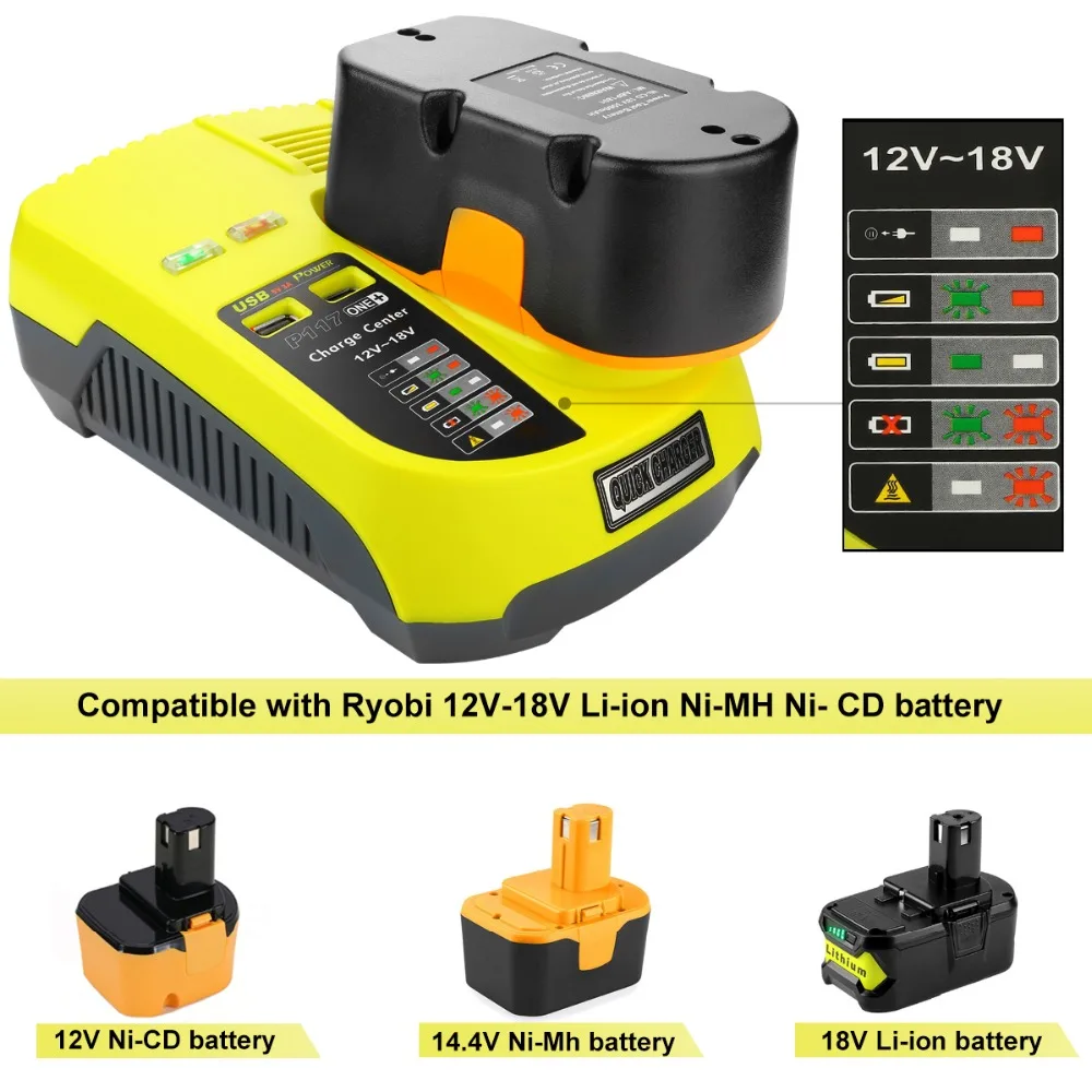 Сменное зарядное устройство Ryobi Ni-Cd Ni-Mh li-ion 12 В 14 4 18 в европейская вилка для