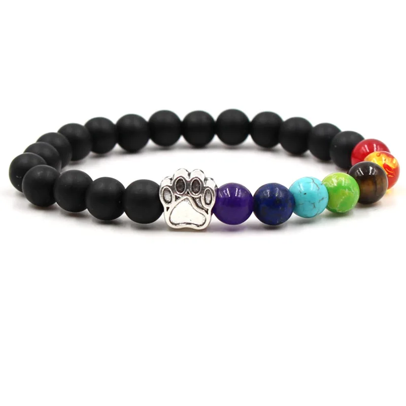 

New Pet Dog Paw Beads Bracelets Women Men Classic Colorful Natural Stone Elastic Friendship Charm Bracelet Unisex Trendy Jewelry