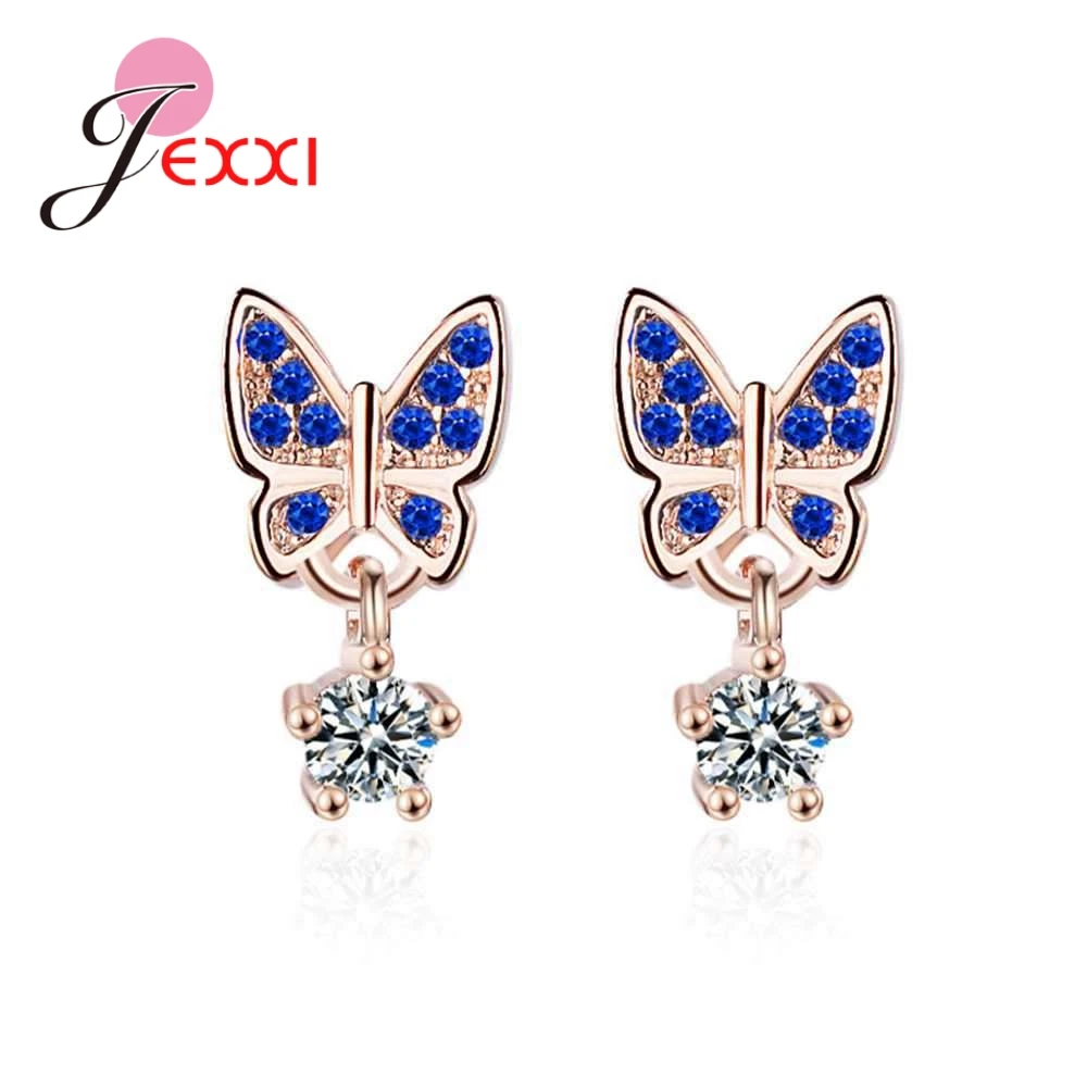 

Изысканные женские серьги-гвоздики в форме бабочки с голубыми камнями 5А из стерлингового серебра 925 пробы, женские модные Brincos Bijou