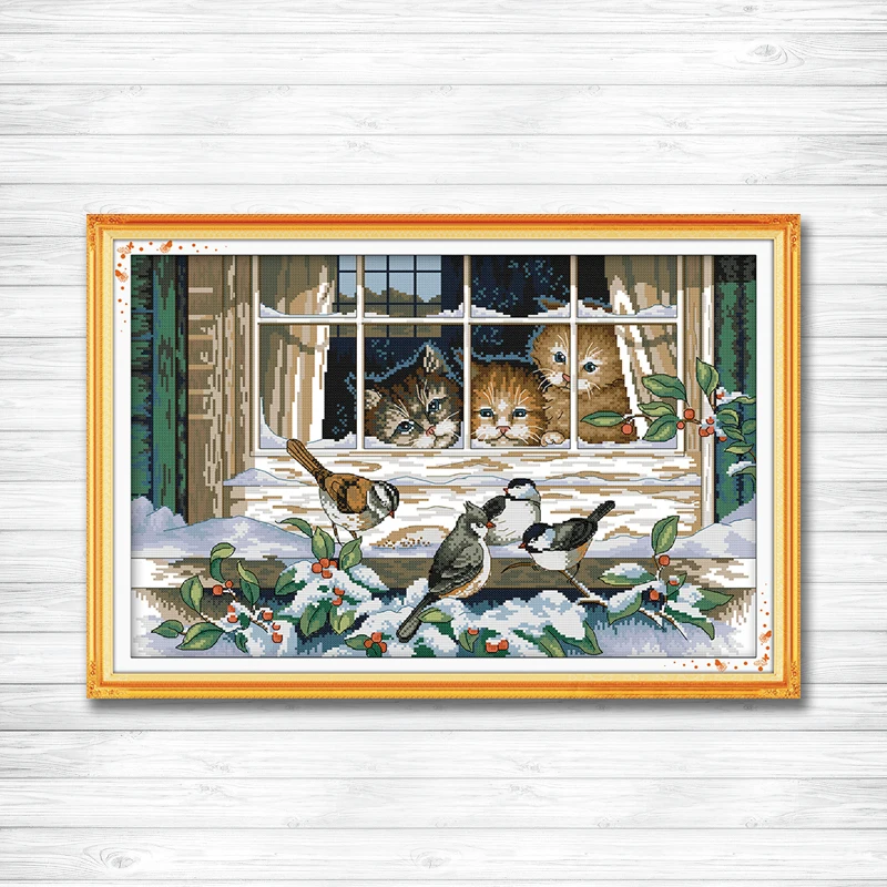 Набор для вышивания крестиком DMC 11CT 14CT зимней птицы и снега|cross stitch landscape|landscape cross