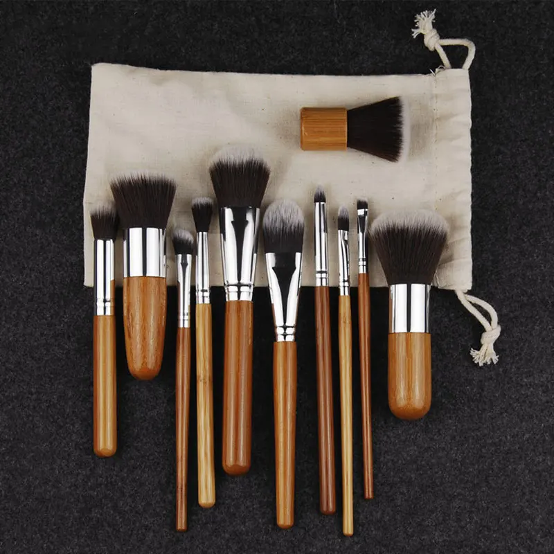 11 шт. профессиональные бамбуковые Кисточки для макияжа набор косметических