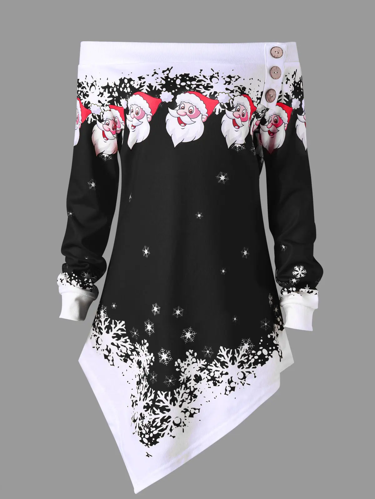 Wipalo Plus Size 5XL Christmas Off The Shoulder Asymmetric Sweatshirt Women Santa Claus Snowflake Pullover Hoodies | Женская одежда
