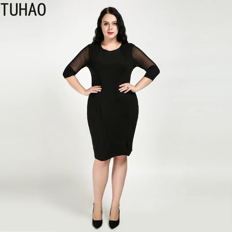

TUHAO, летнее, 4XL, 5XL, 6XL, плюс размер, женское, элегантное, Сетчатое платье с рукавами, большой размер, элегантное, черное, офисное, вечернее плать...