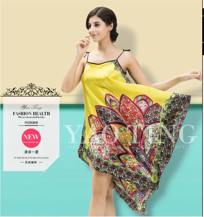 2017 шелковая ночная рубашка платье Новый Летний стиль банный халат Longue Женская