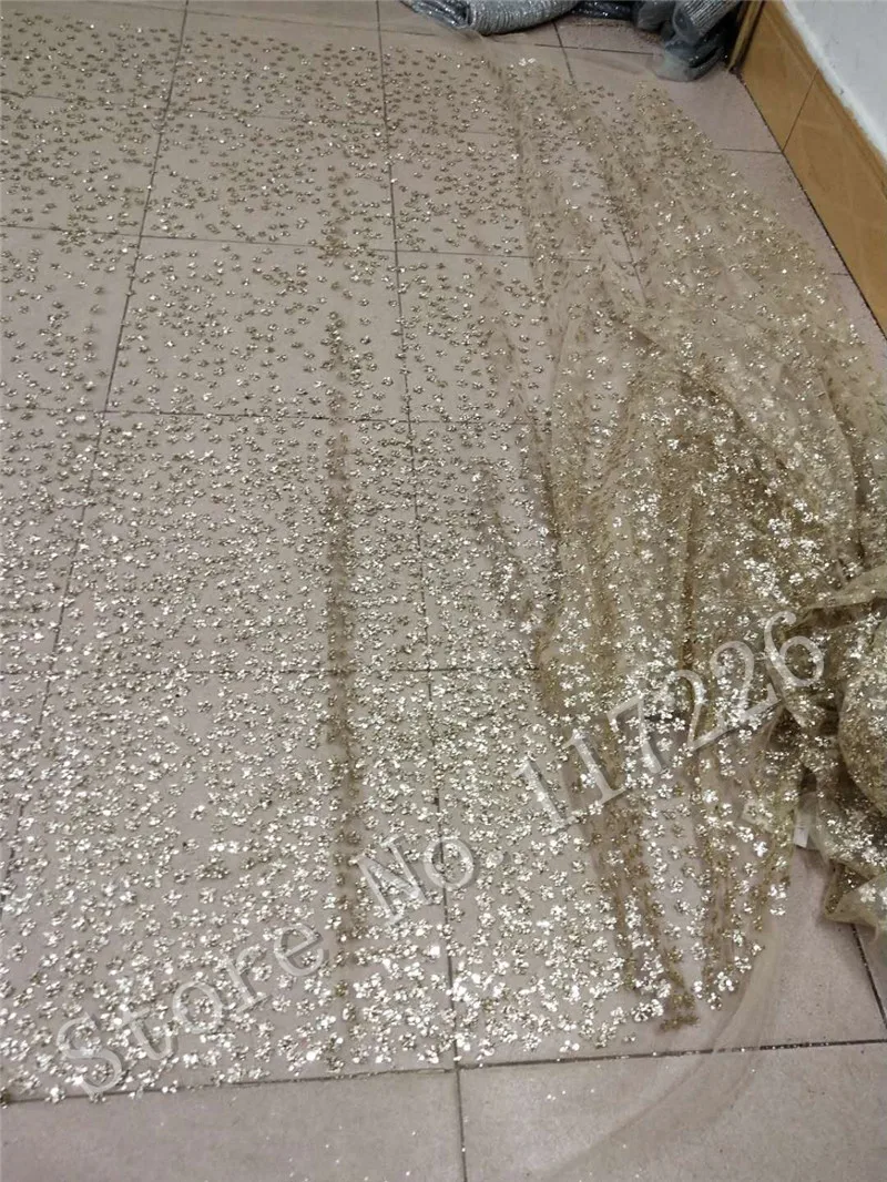 5 ярдов клееная блестящая кружевная ткань в продаже JRB-92802 золотой цвет склеенный