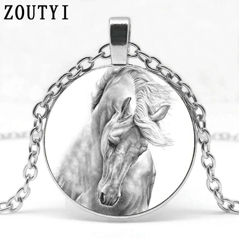 2019/Новое ГОРЯЧЕЕ черное и белое ожерелье с изображением лошади тотема из