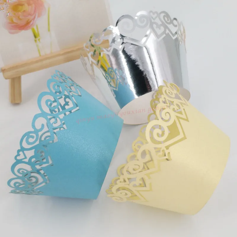 Разноцветные 100 шт. в форме сердца лазерная вырезка обшивка для кексов выпечки