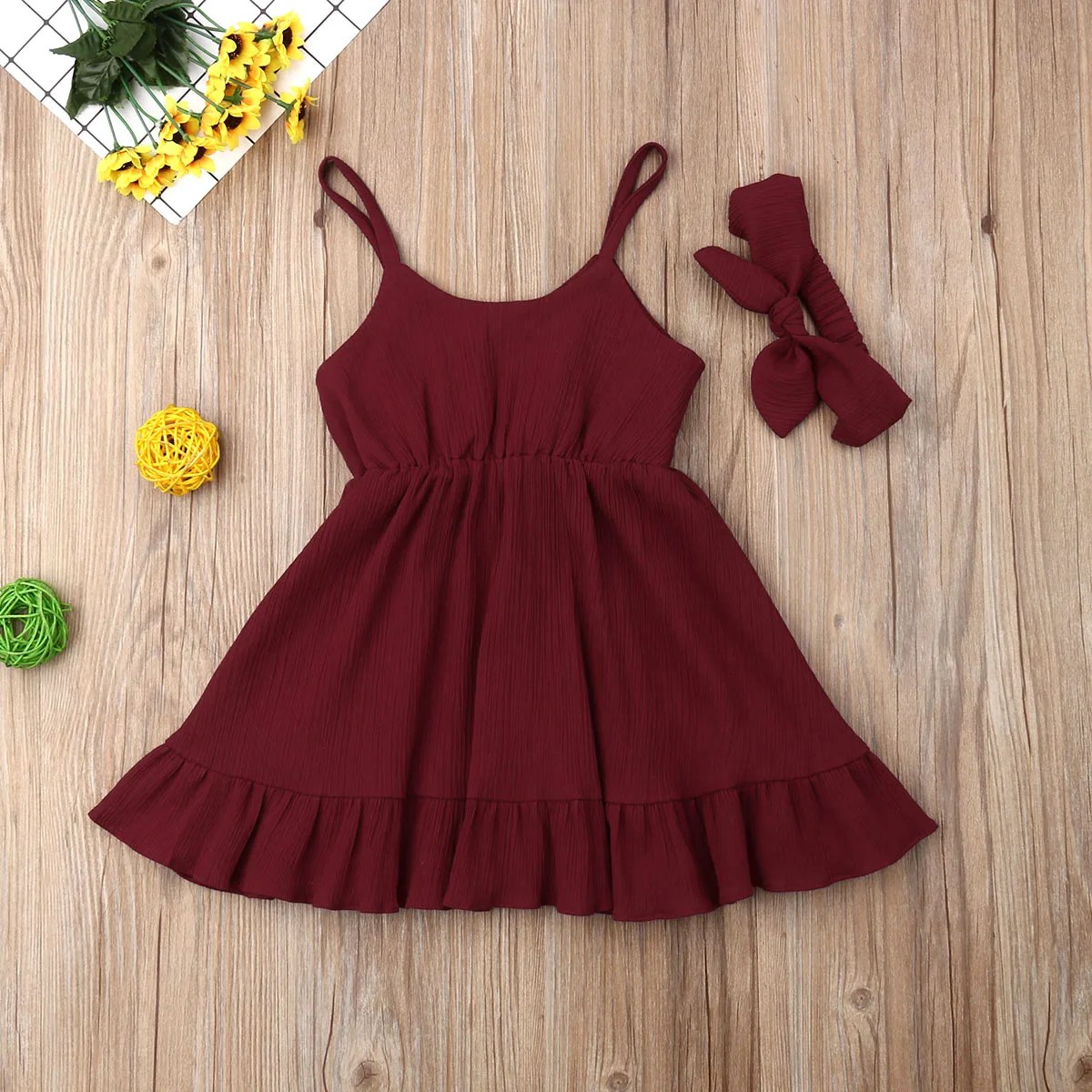 Summer Toddler Baby Girls Party Dress Ruffle Solid Sundress Clothes Outfits 1-6Y | Детская одежда и обувь