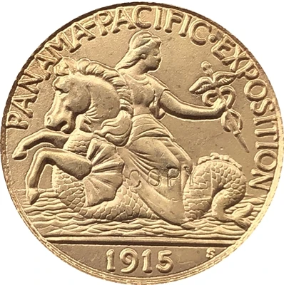 

24-K Gola-Plated USA 1915 2 1/2 Dollars Francs coin copy