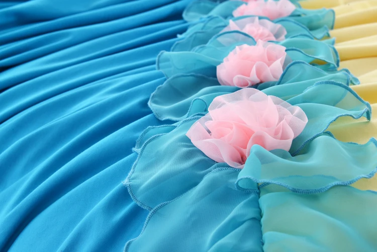 Free Ship Home Textile Princess Lace Ruffle Bedding Set Blue Pink Yellow Sets Queen King Bed 4Pcs Wedding Cover | Дом и сад