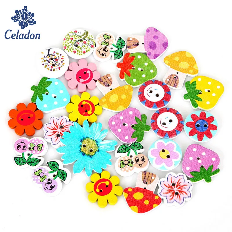 80 шт. милая фотография с двумя отверстиями|2 hole wooden buttons|wooden buttonsbuttons sewing |