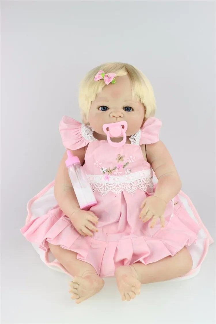 

22"55cm 100% Full Body soft Silicone Reborn Babies Dolls bebe alive vivid blonde girl stylish toy birthday bonecas kids gift
