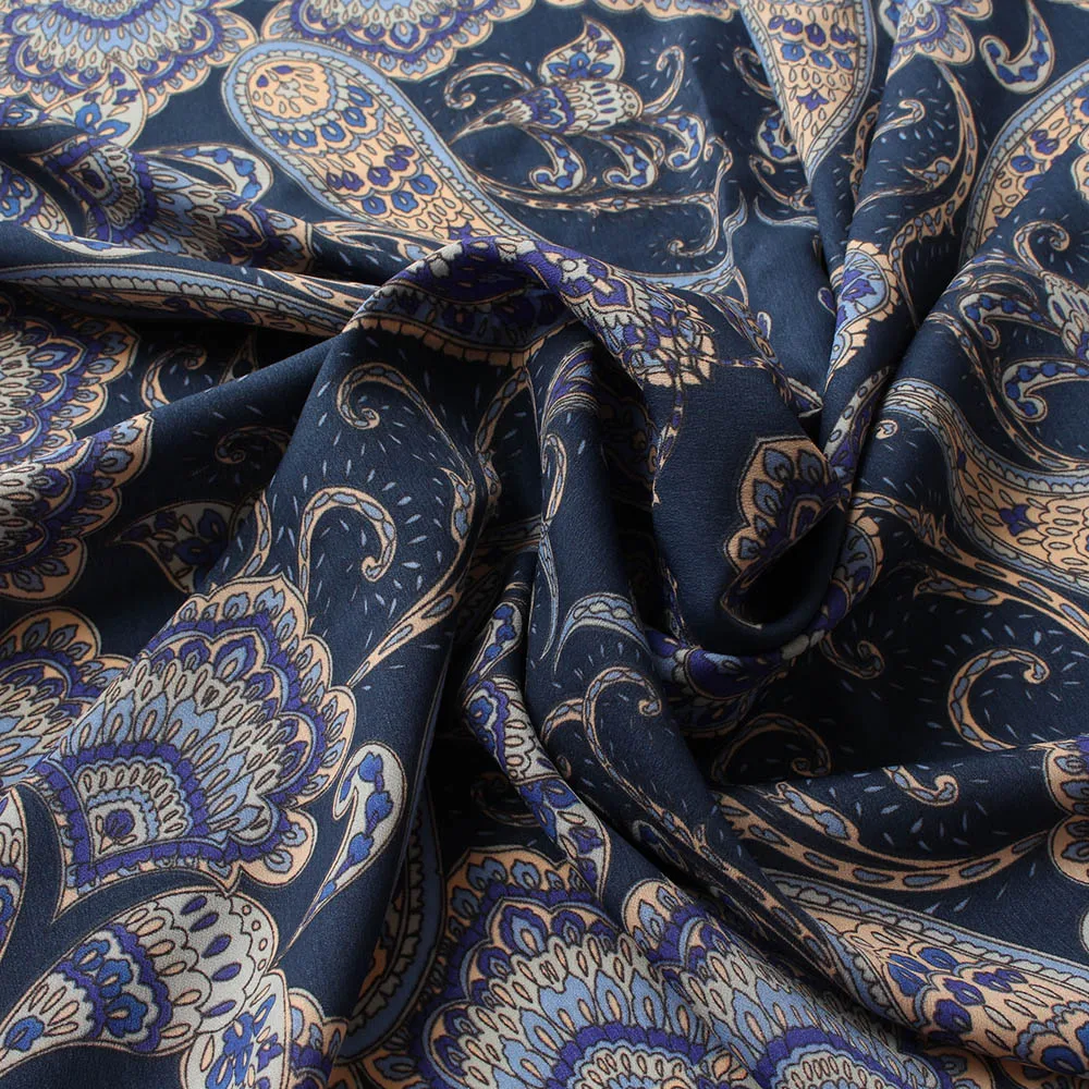 women georgette satin silk square scarf blue paisley print headband bandana lady hijab bufanda shawl 130*130 cm super large | Аксессуары