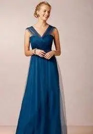 Navy blue Vestido madrinha2019 Новое Тюлевое платье трапециевидной формы с рукавами-крылышками фиолетового и розового цветов длинное свадебное платье для гостей под$50 - Цвет: Navy blue