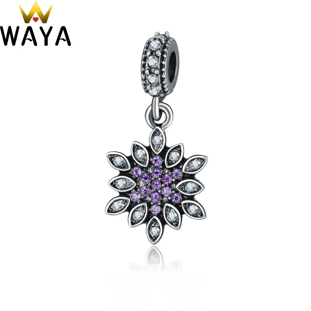 WAYA Alloy Charms Purple snowflake Crystal SILVER color pendant European Bead Fit 925 Bracelet Bangle DIY Accessories Jewelry | Украшения и