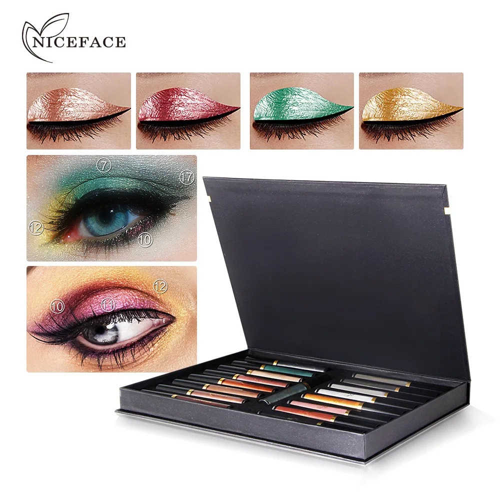 Жидкие тени для век набор 17 шт. долговечный мерцающий блеск жемчуг яркий цвет