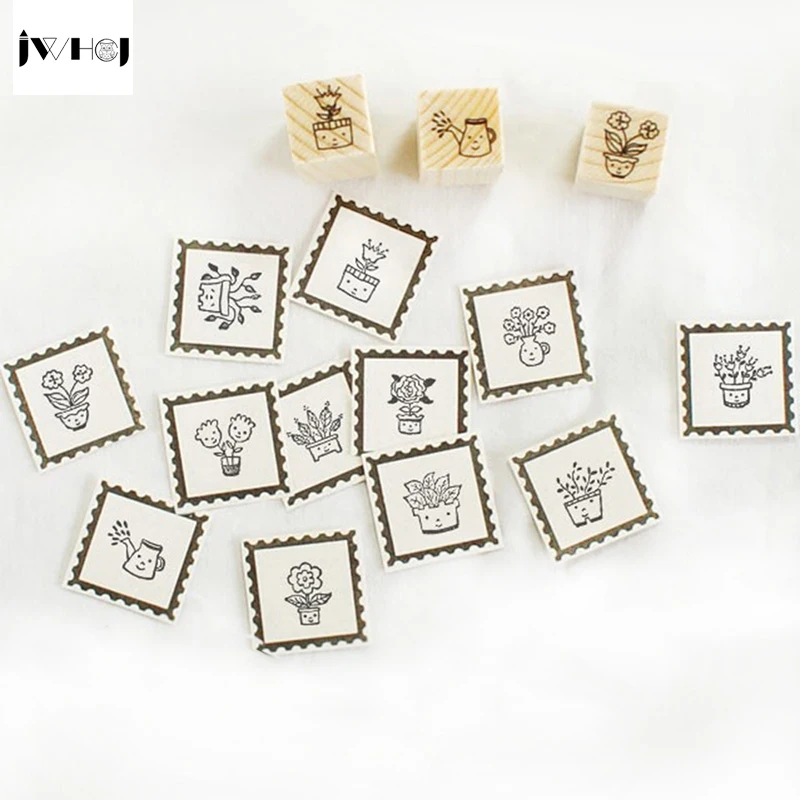 12 шт./компл. милый деревянный комплект резиновых штампов для скрапбукинга|wooden rubber