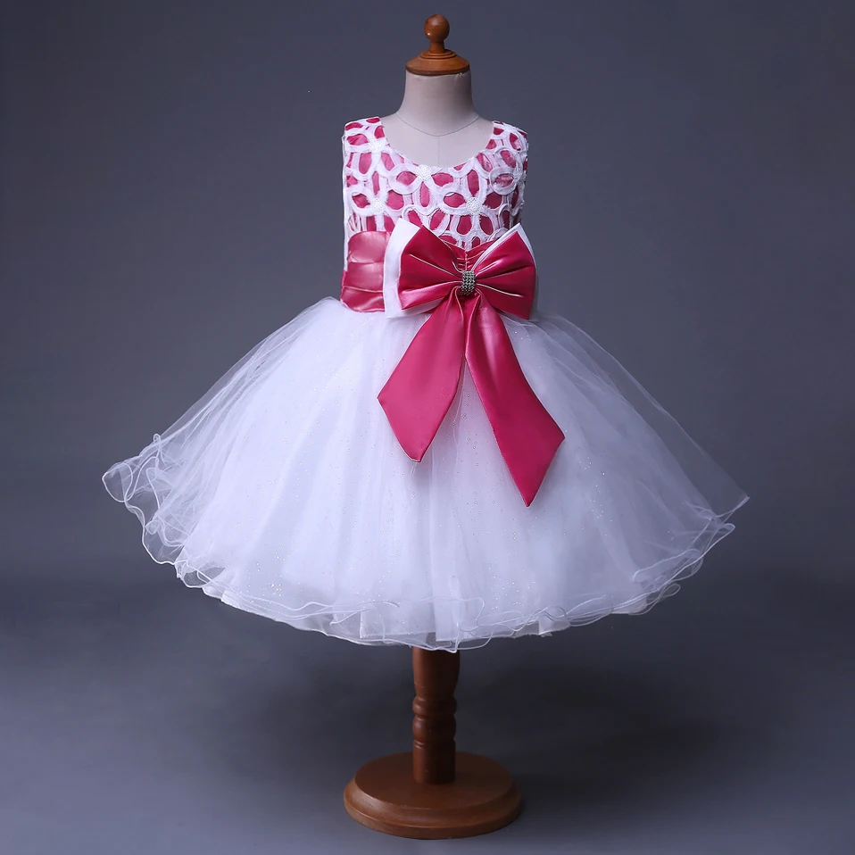 Cutestyles 5 Colors White Lace Girl Party Dress High Waist Big Bow Pink Flower Girls Dresses Kids Purple Summer Clothing GD31115 | Детская
