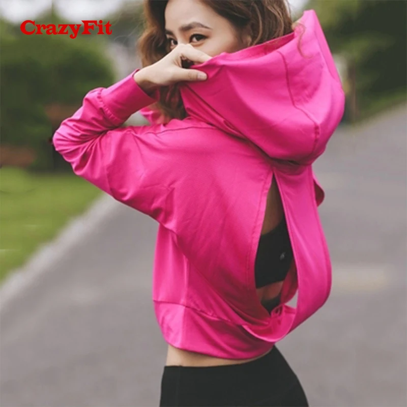 CrazyFit футболка женская спортивная худи для йоги кроп Топы 2017 Фитнес Бег одежда