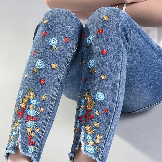 Женские вышитые джинсы карандаш 4Xl джинсовые брюки стрейч|denim pants|pencil jeansjeans 4xl |