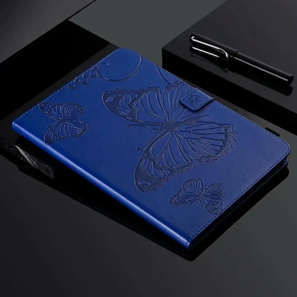 Синий Защитный чехол с принтом бабочки для samsung T560, планшетный ПК для samsung Galaxy Tab E 9,6 T560 T561, складной откидной Чехол-подставка+ ручка - Цвет: Синий