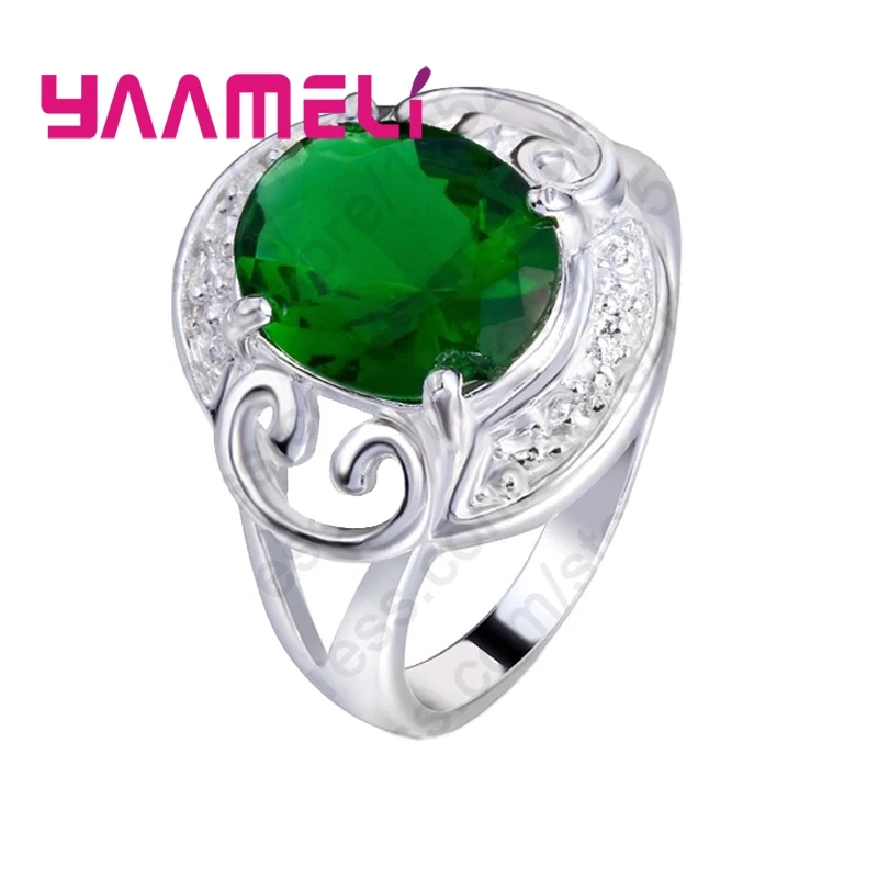 

Retro Old Fashion Green Crystal Rings For Wedding Engagement Jewelry Women 925 Sterling Silver Finger Party Bijoux