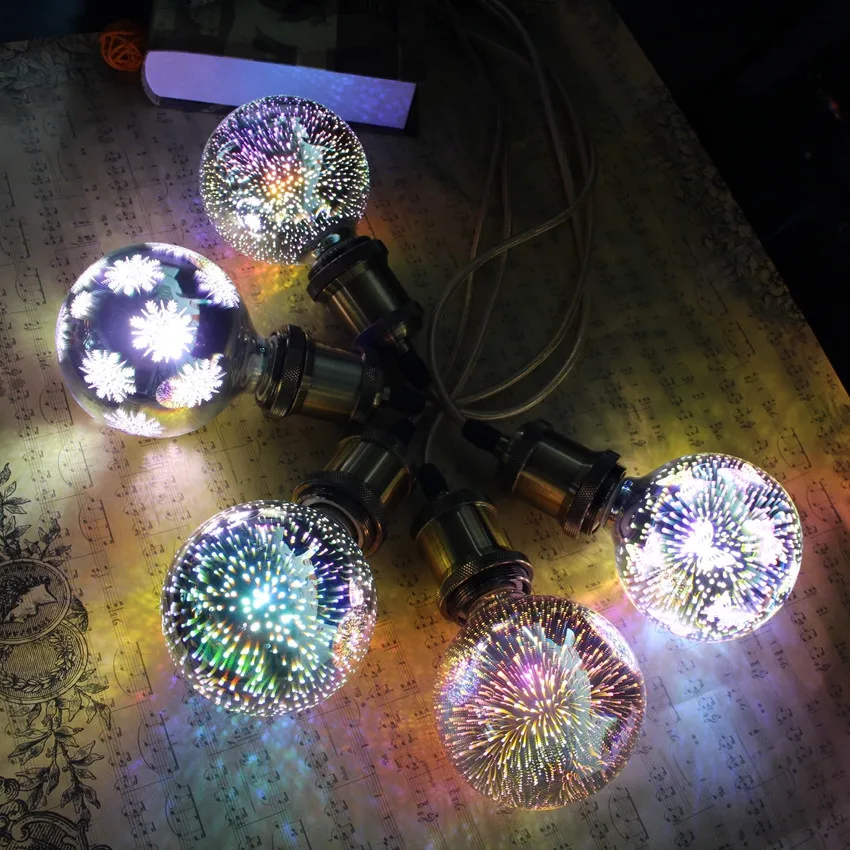 220V E27 Led Bulb 3D Fireworks Decorative A60 ST64 G80 G95 Vintage Edison Night Light For Party And Christmas Decoration Освещение