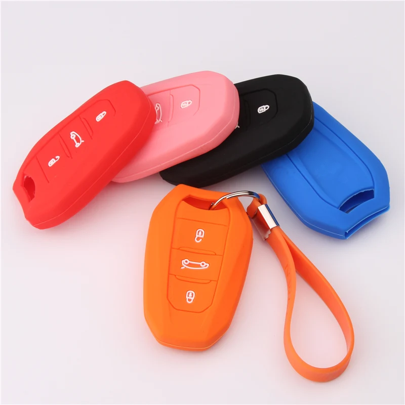 3 вида цветов силиконовый чехол для ключей от машины держатель + брелок Peugeot 508 301