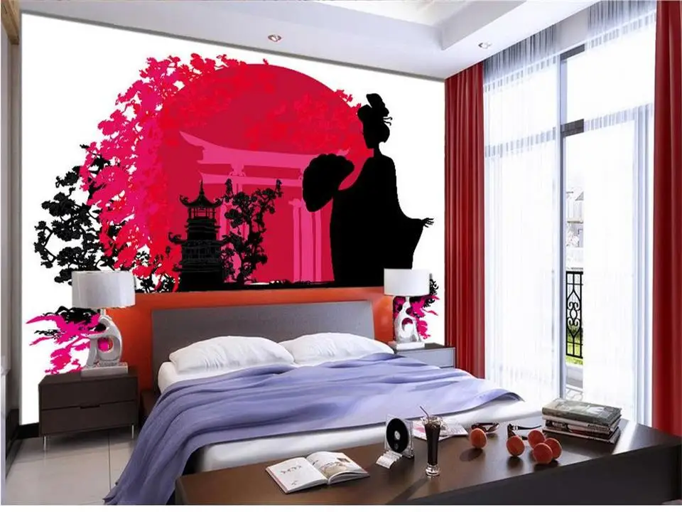 3d фото обои на заказ для гостиной Фреска кимоно в японском стиле женщина живопись