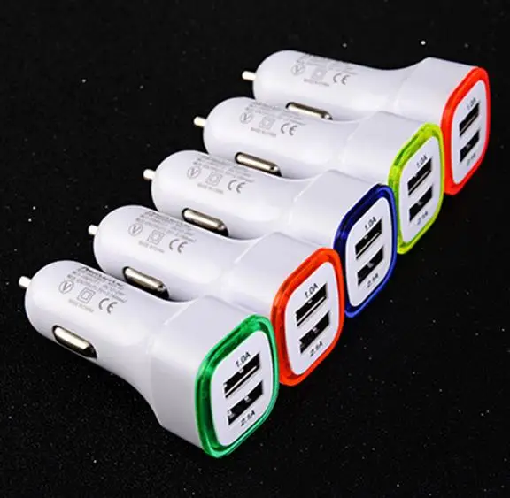 100 шт. светодиодный светильник с двумя usb-портами 2.1A+ 1A автомобильное зарядное устройство 2 адаптер портов для Iphone X 8 7 6 для ipad для samsung