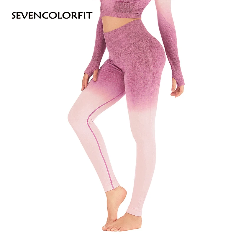 Sevencolorfit Ombre бесшовные леггинсы для Фитнес Высокая талия мульти тренажерный зал с йогой штаны Леггинсы Спортивные Для женщин леггинсы