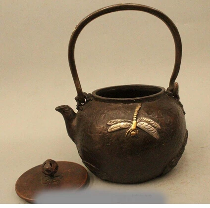Copper Brass CHINESE crafts decoration Asian 9&quot Archaic Japan Japanese Iron Frog dragonfly Kettle Wine Tea Pot Flagon | Дом и сад