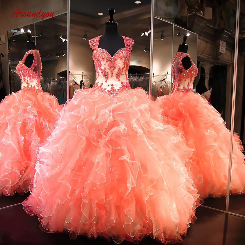 Luxury Crystals Quinceanera Dresses Ball Gown Ruffle Tulle Prom Debutante Sweet 16 Dress vestidos de 15 anos