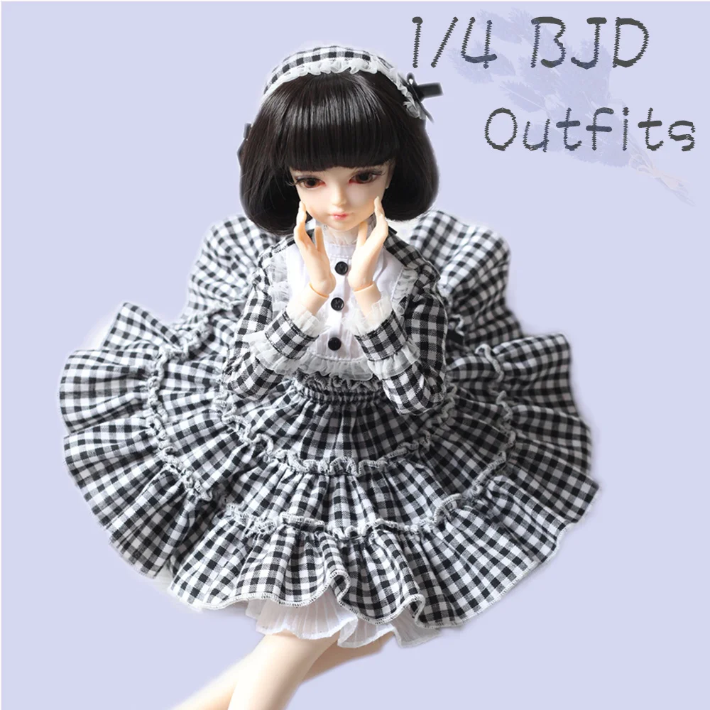 1/4 BJD комплект клетчатое платье с костюм и ободок для вашей куклы 40 см