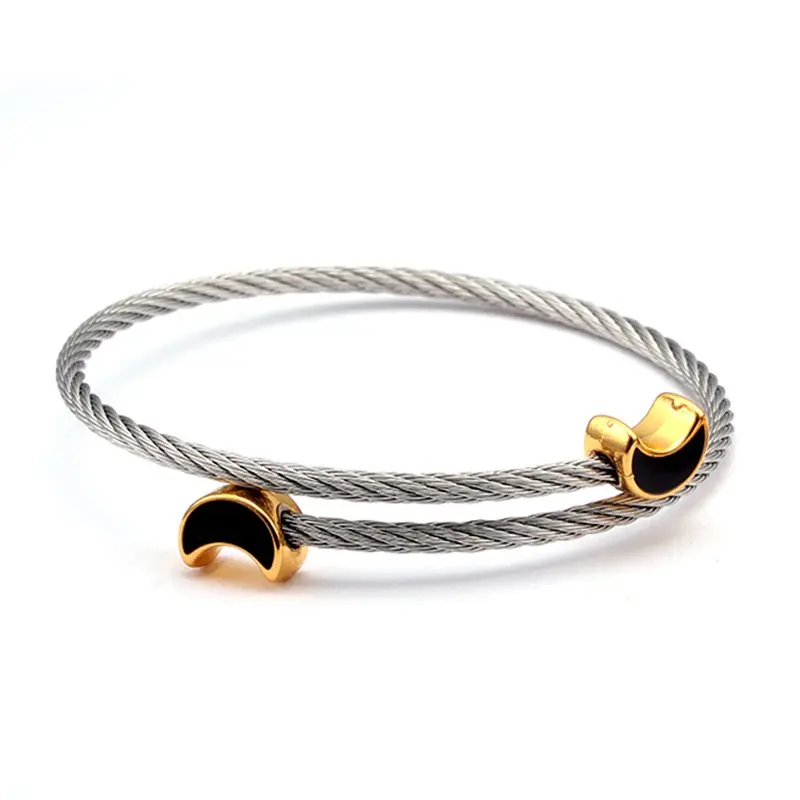 Модные женские браслеты с цепочкой, модные серебряные браслеты, роскошный дизайн Луны из нержавеющей стали, открытые браслеты с подвесками