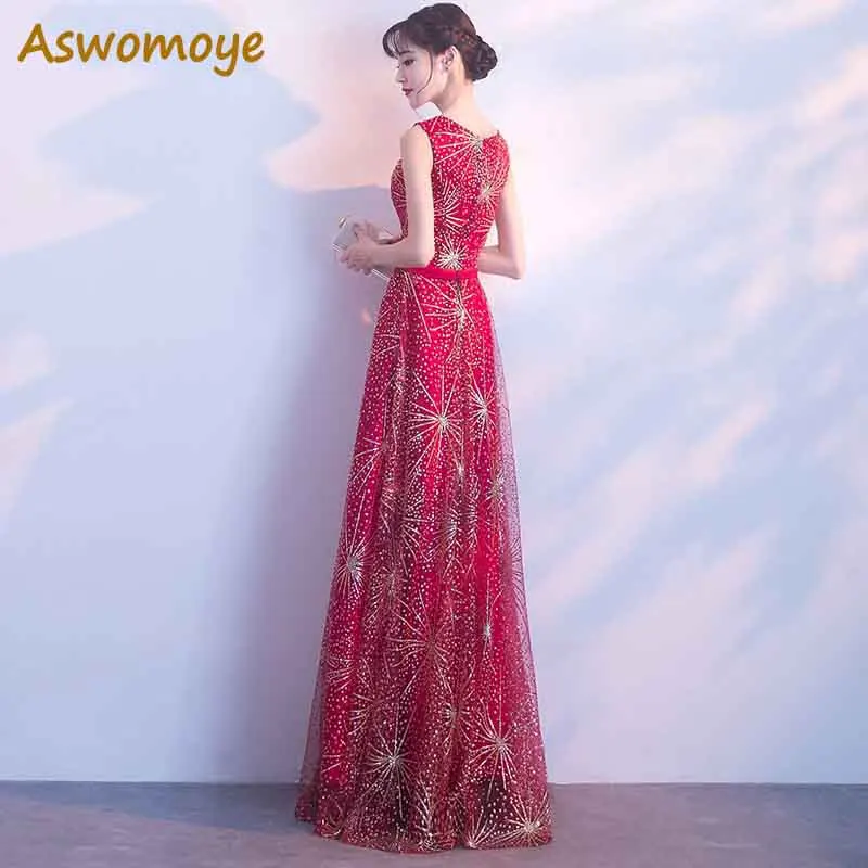 Блестящее вечернее платье 2018 Haute Couture А-силуэта Длинные вечерние платья