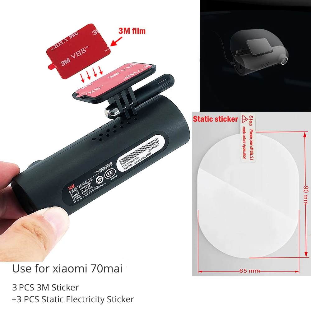 For 70mai 1S/M300  3M holder Electrostatic Sticker for Dash Cam Heat Resistant Adhesive ,Suitable for 70mai Pro Car DVR 3pcs