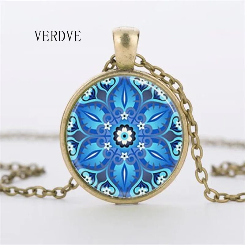 2018 новый кристалл стеклянный орнамент Мандала Цветочный кулон и ожерелье символ