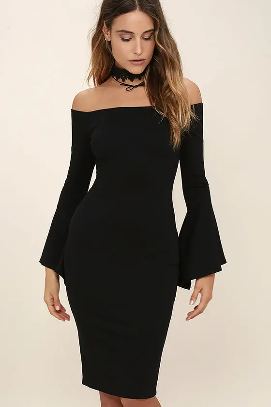 Осень 2018 Для женщин с открытыми плечами платье Сексуальная Bodycon Клубные длинными