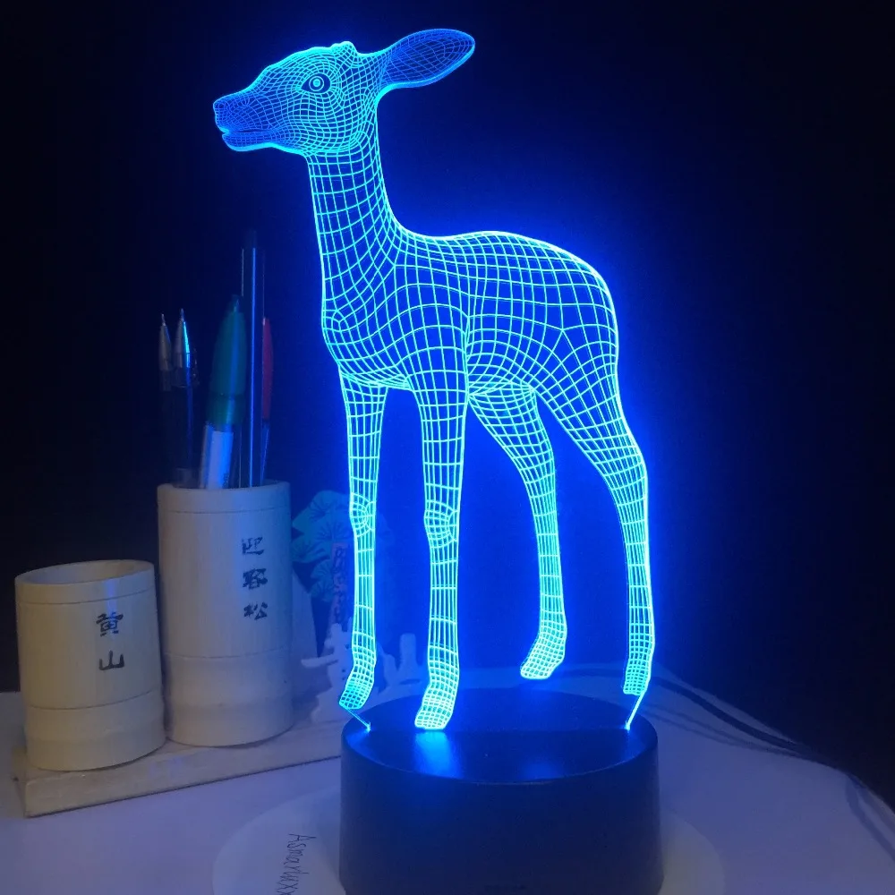 3D светодиодный светильник USB милый маленький олень 7 Красочные ночной Светильник