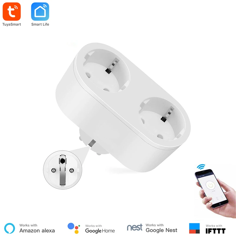 1 piece Умная жизнь 2в1 ЕС WiFi розетка 16A стандартный контроль мощности дистанционное управление умная розетка работает с google home и Alexa - Комплект: 1 piece